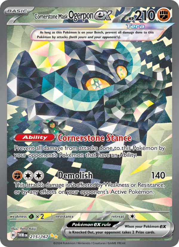 Cornerstone Mask Ogerpon ex 215 — Twilight Masquerade 215, Holofoil finish
