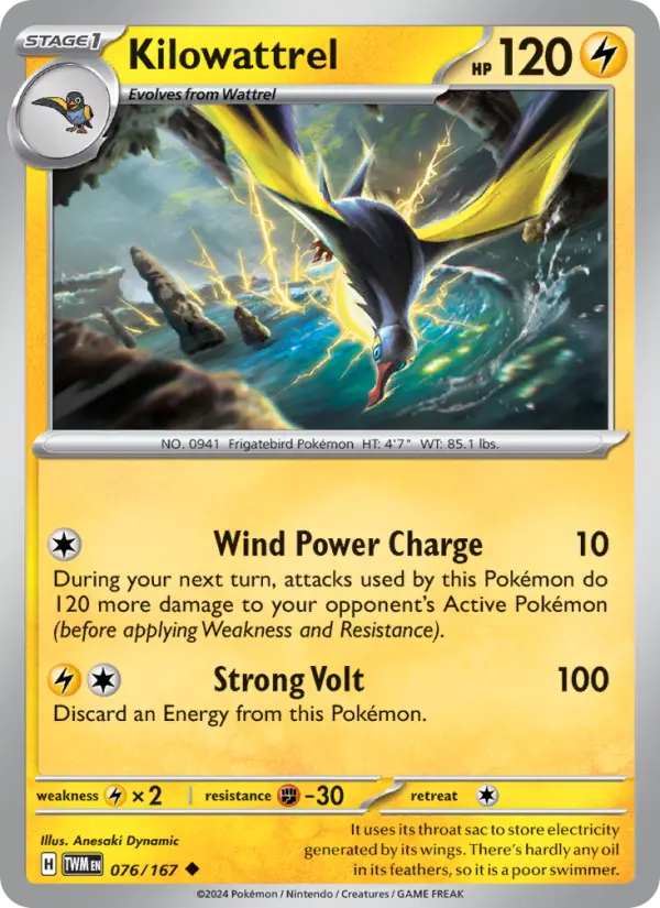 Kilowattrel 76 card from Twilight Masquerade