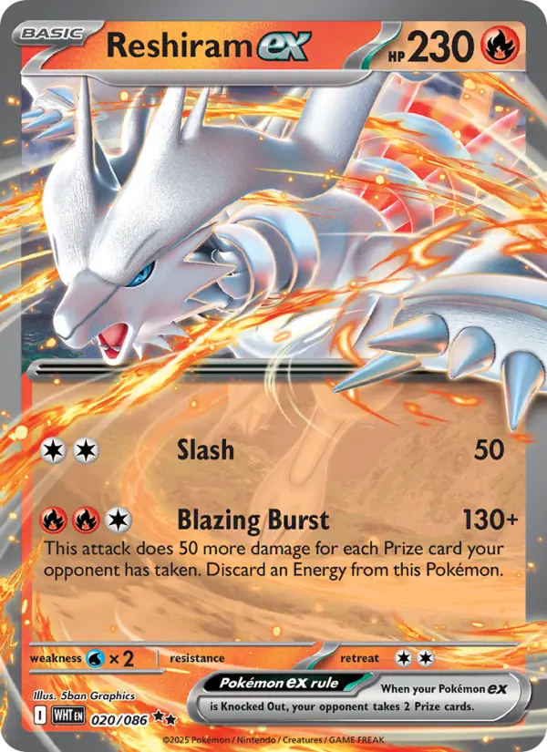 Reshiram ex 20 — White Flare 20, Holofoil finish