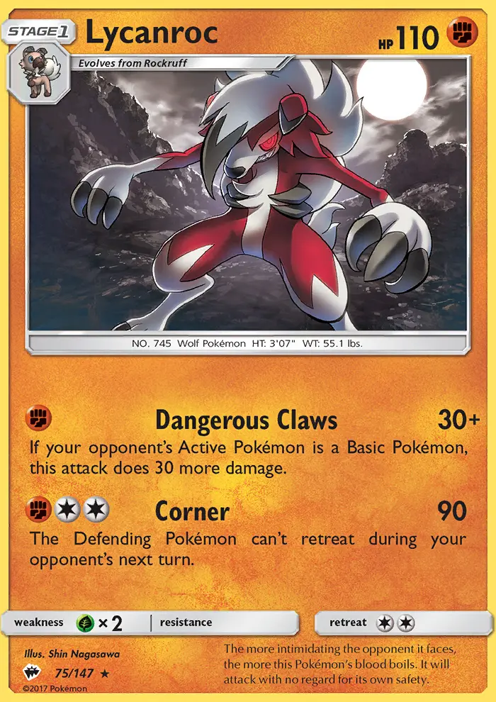 Lycanroc 75 — Burning Shadows 75, Holofoil finish