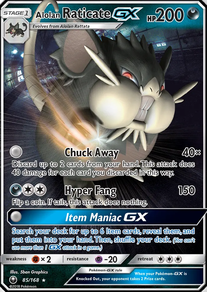 Alolan Raticate-GX 85 card from Celestial Storm