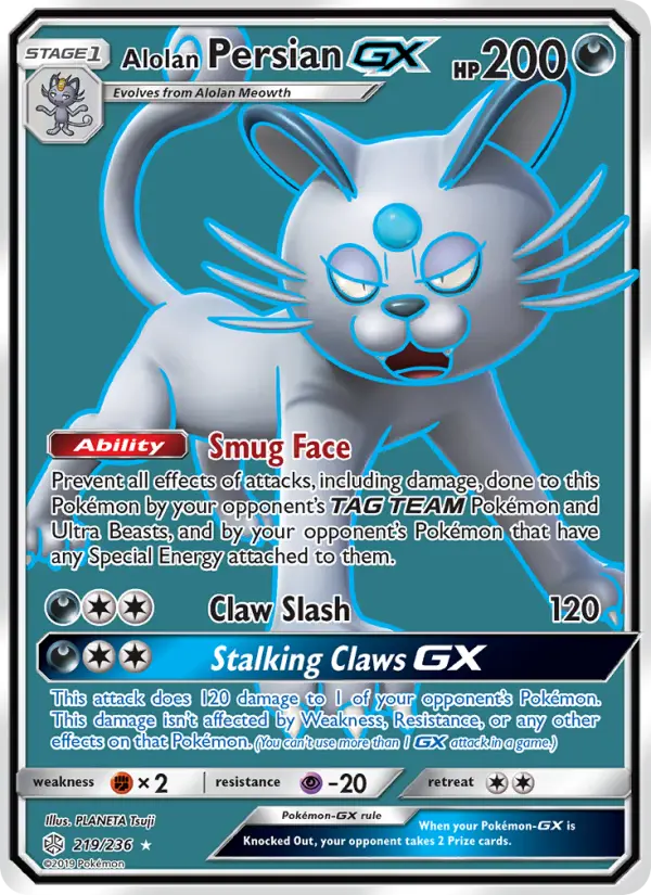 Alolan Persian-GX 219 — Cosmic Eclipse 219, Holofoil finish