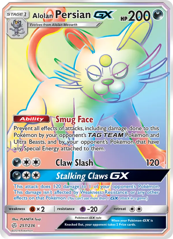 Alolan Persian-GX 257 — Cosmic Eclipse 257, Holofoil finish
