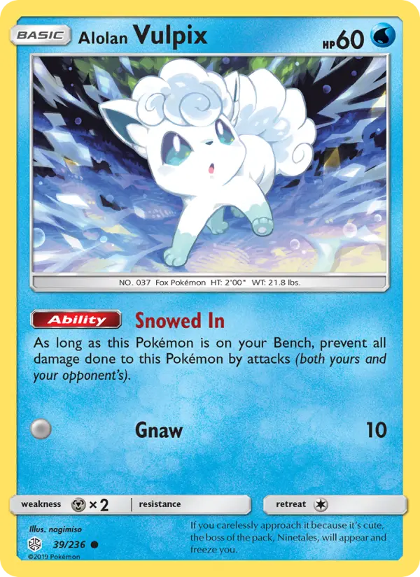 Alolan Vulpix 39 card from Cosmic Eclipse