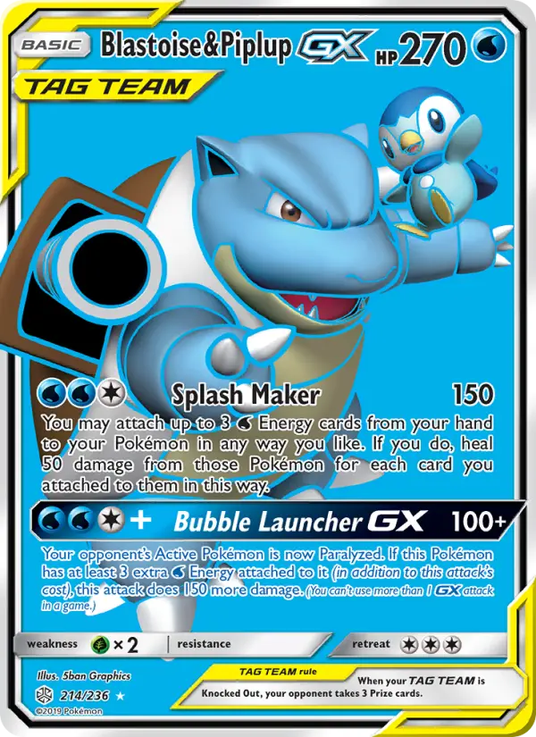 Blastoise & Piplup-GX 214 card from Cosmic Eclipse
