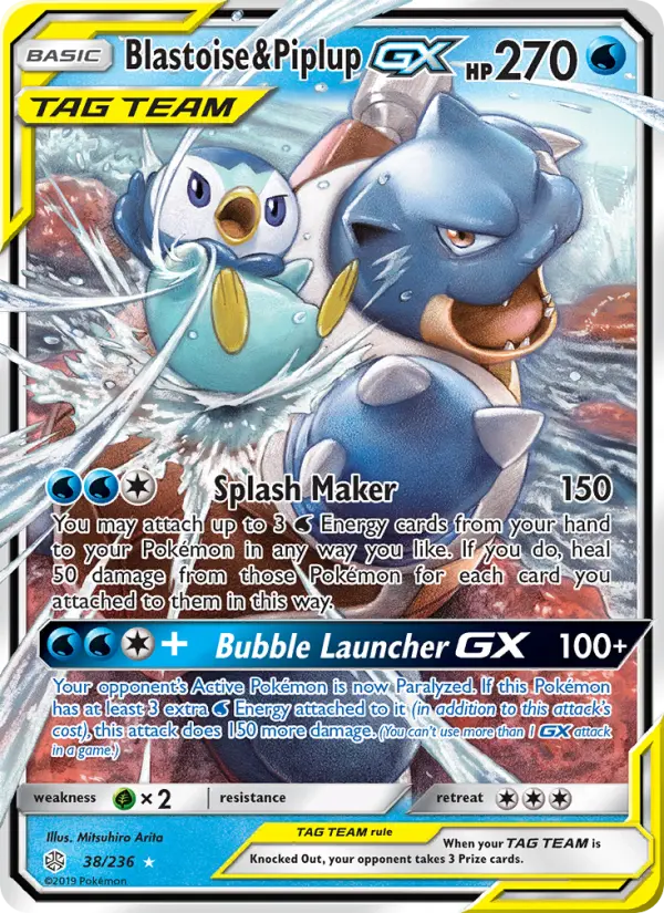 Blastoise & Piplup-GX 38 card from Cosmic Eclipse