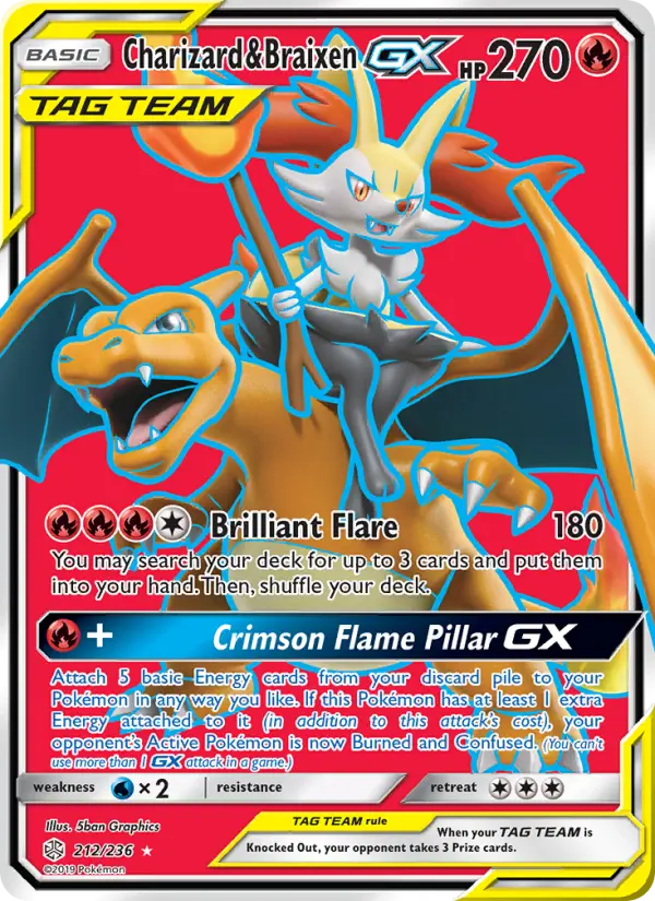 Charizard & Braixen-GX 212 — Cosmic Eclipse 212, Holofoil finish