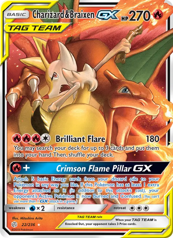 Charizard & Braixen-GX 22 card from Cosmic Eclipse