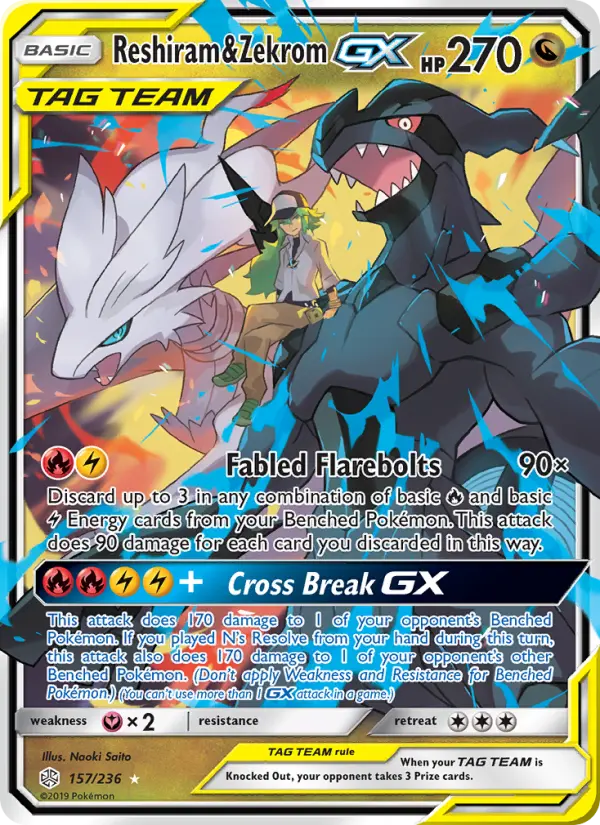 Reshiram & Zekrom-GX 157 — Cosmic Eclipse 157, Holofoil finish