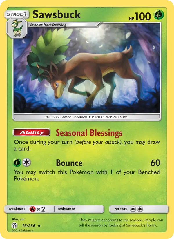Sawsbuck 16 card from Cosmic Eclipse