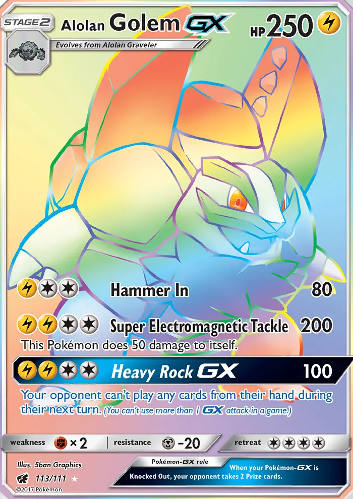 Alolan Golem-GX 113 — Crimson Invasion 113, Holofoil finish