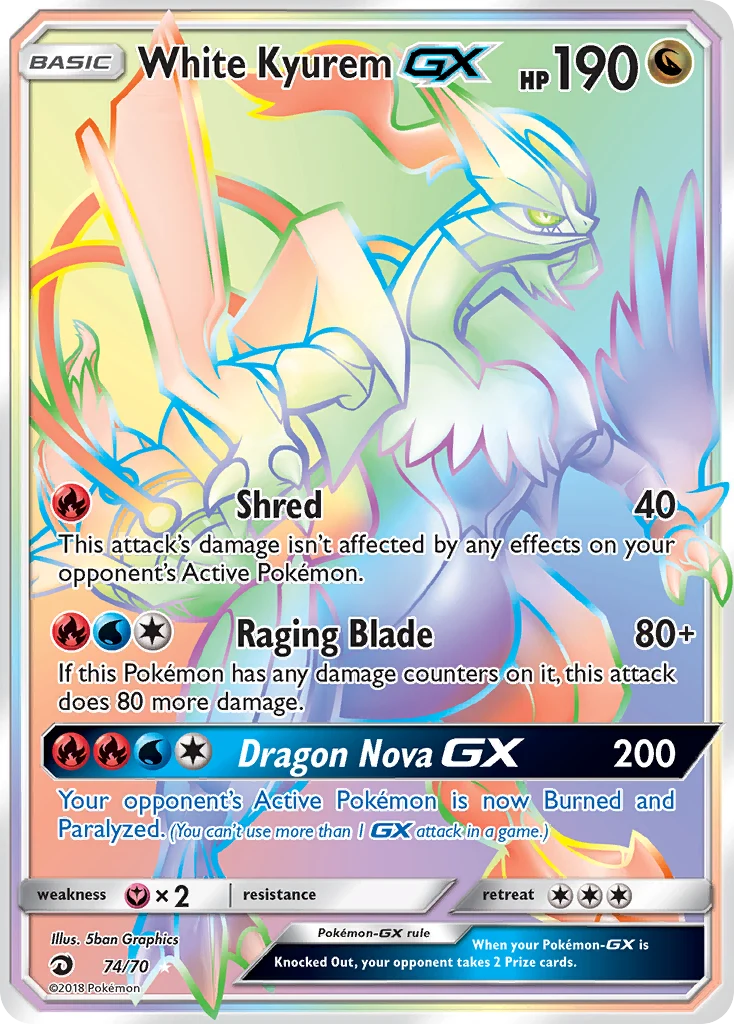 White Kyurem-GX 74 card from Dragon Majesty