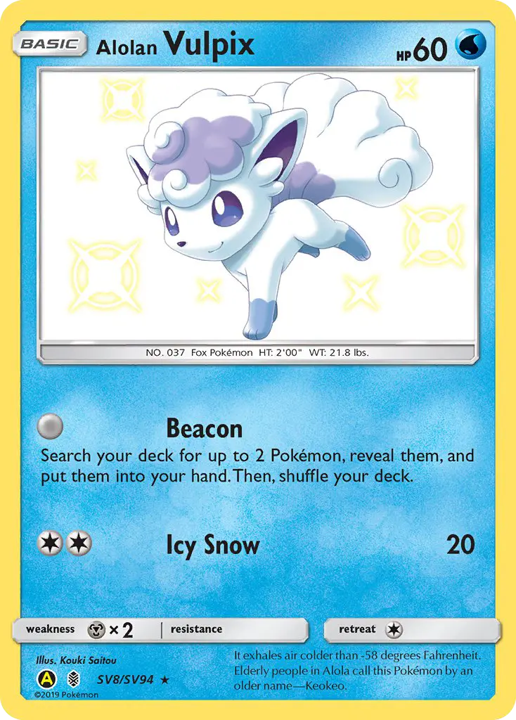 Alolan Vulpix SV8 — Hidden Fates Shiny Vault SV8, Holofoil finish