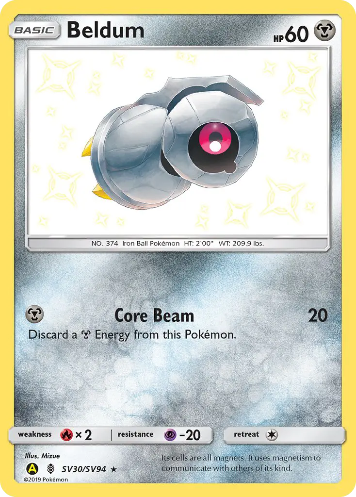 Beldum SV30 — Hidden Fates Shiny Vault SV30, Holofoil finish