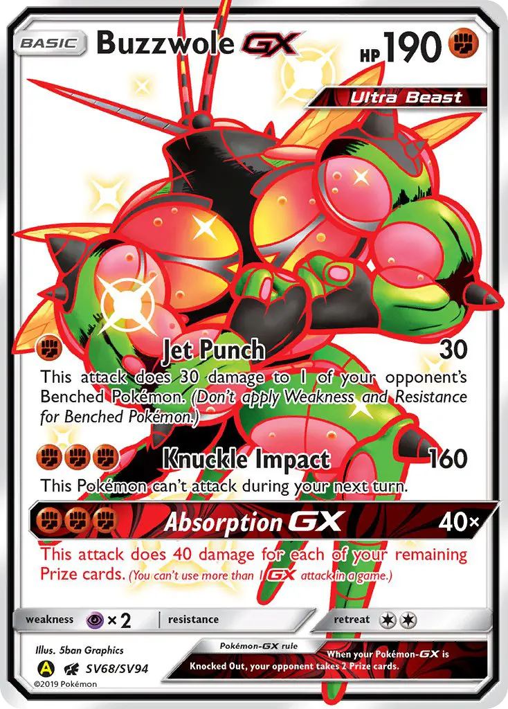 Buzzwole-GX SV68 — Hidden Fates Shiny Vault SV68, Holofoil finish