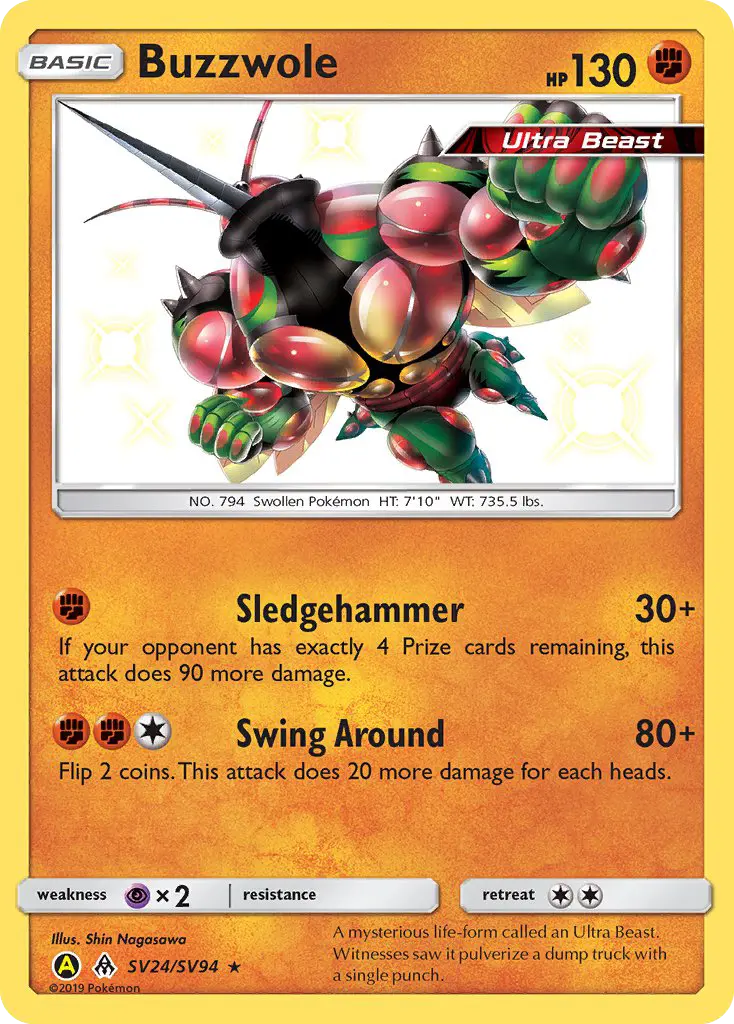 Buzzwole SV24 card from Hidden Fates Shiny Vault