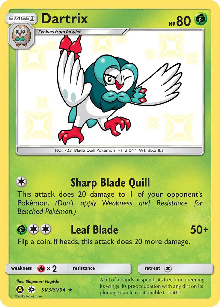 Dartrix SV3 card from Hidden Fates Shiny Vault
