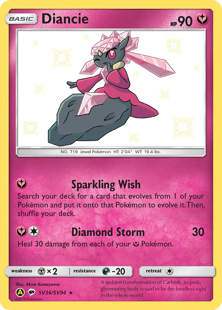 Diancie SV36 card from Hidden Fates Shiny Vault