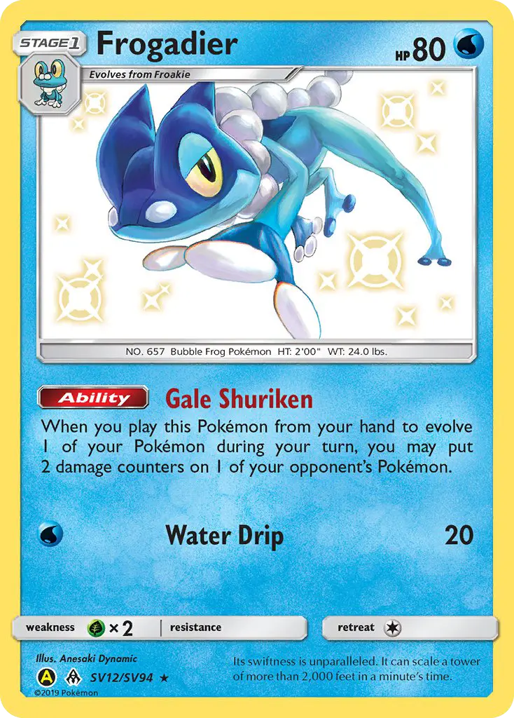 Frogadier SV12 — Hidden Fates Shiny Vault SV12, Holofoil finish