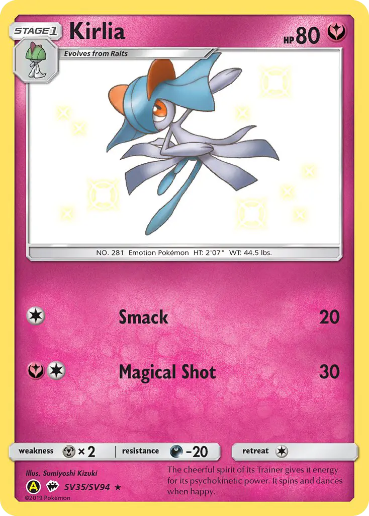 Kirlia SV35 card from Hidden Fates Shiny Vault
