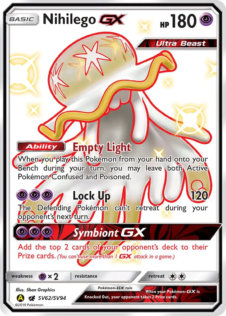 Nihilego-GX SV62 — Hidden Fates Shiny Vault SV62, Holofoil finish