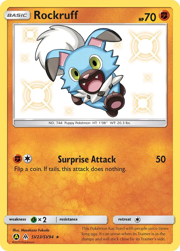Rockruff SV23 card from Hidden Fates Shiny Vault