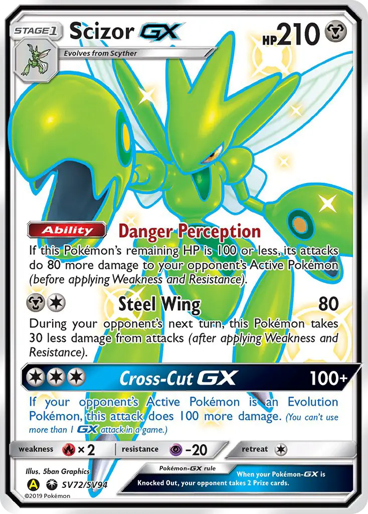 Scizor-GX SV72 — Hidden Fates Shiny Vault SV72, Holofoil finish