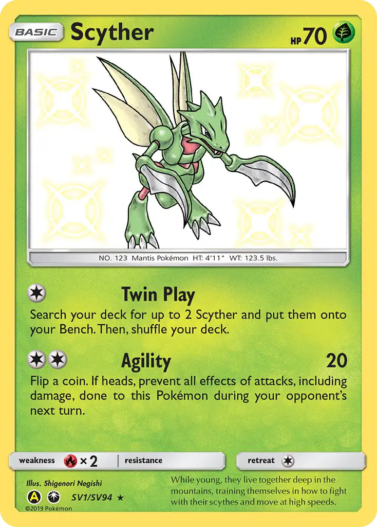 Scyther SV1 card from Hidden Fates Shiny Vault