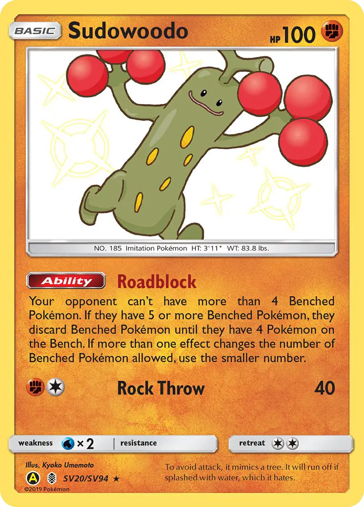 Sudowoodo SV20 — Hidden Fates Shiny Vault SV20, Holofoil finish