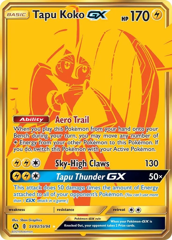 Tapu Koko-GX SV93 — Hidden Fates Shiny Vault SV93, Holofoil finish
