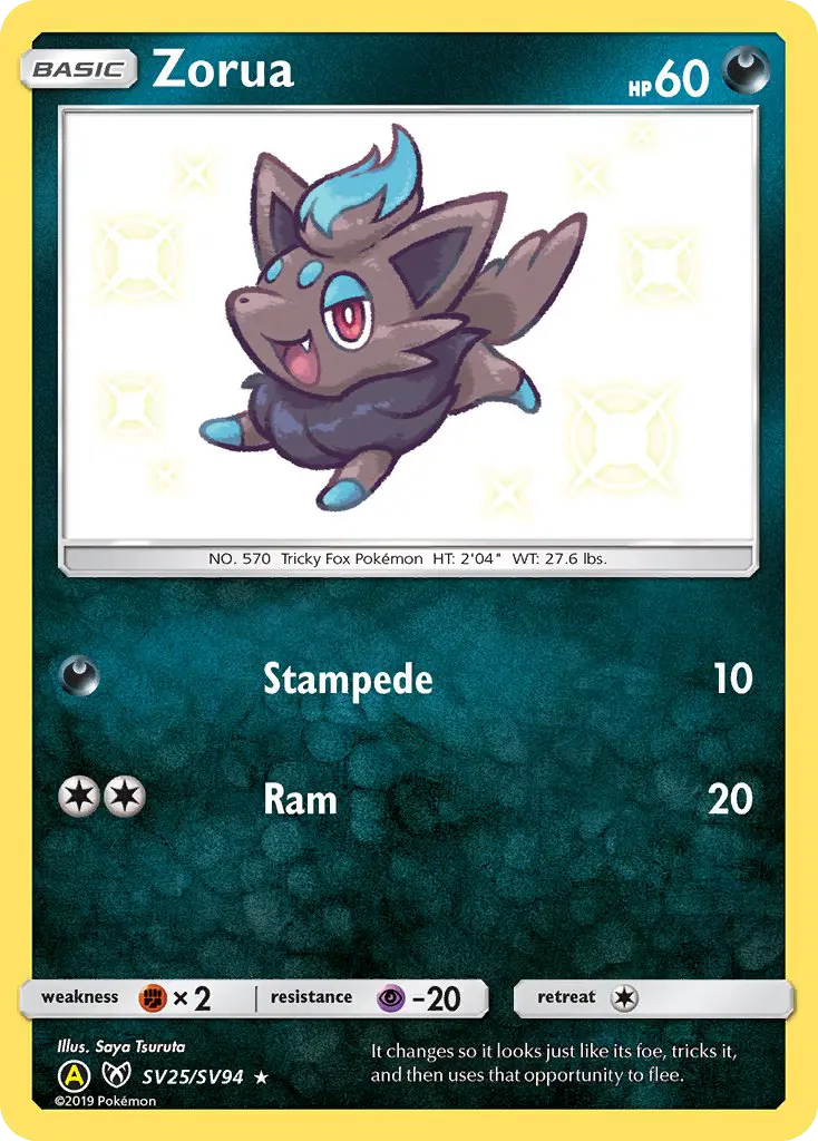 Zorua SV25 — Hidden Fates Shiny Vault SV25, Holofoil finish