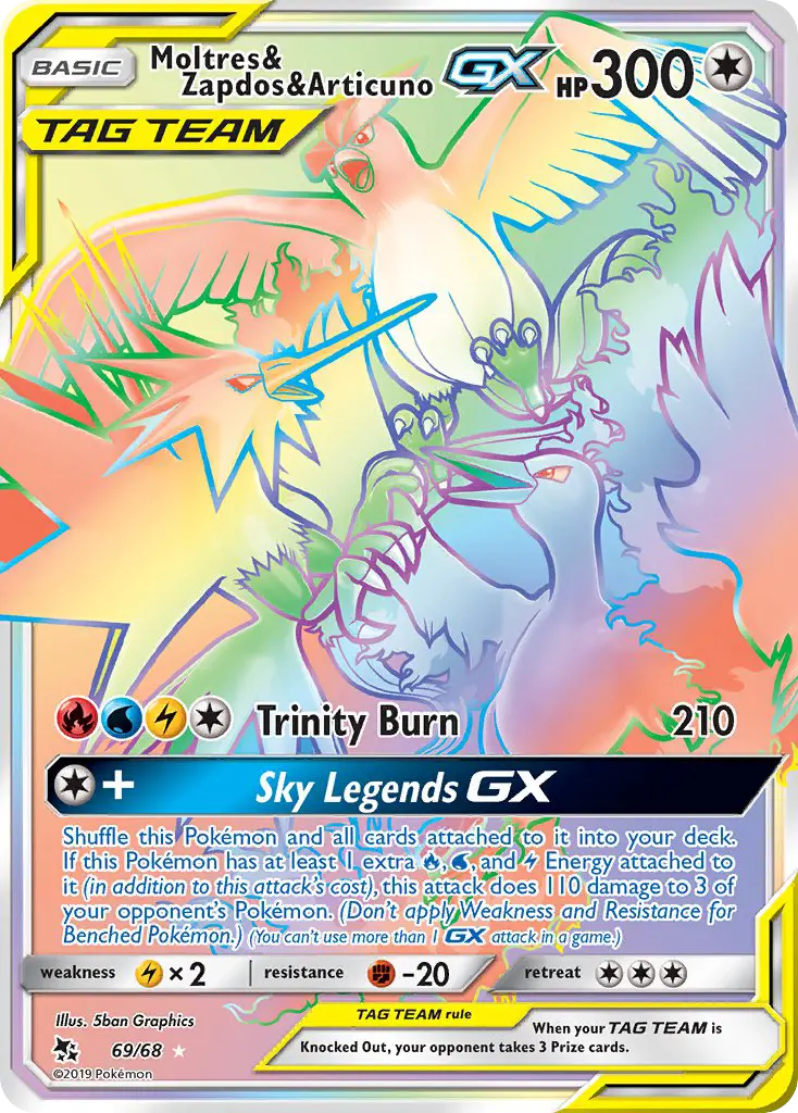Moltres & Zapdos & Articuno-GX 69 — Hidden Fates 69, Holofoil finish
