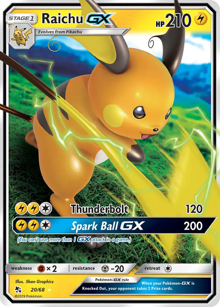 Raichu-GX 20 — Hidden Fates 20, Holofoil finish
