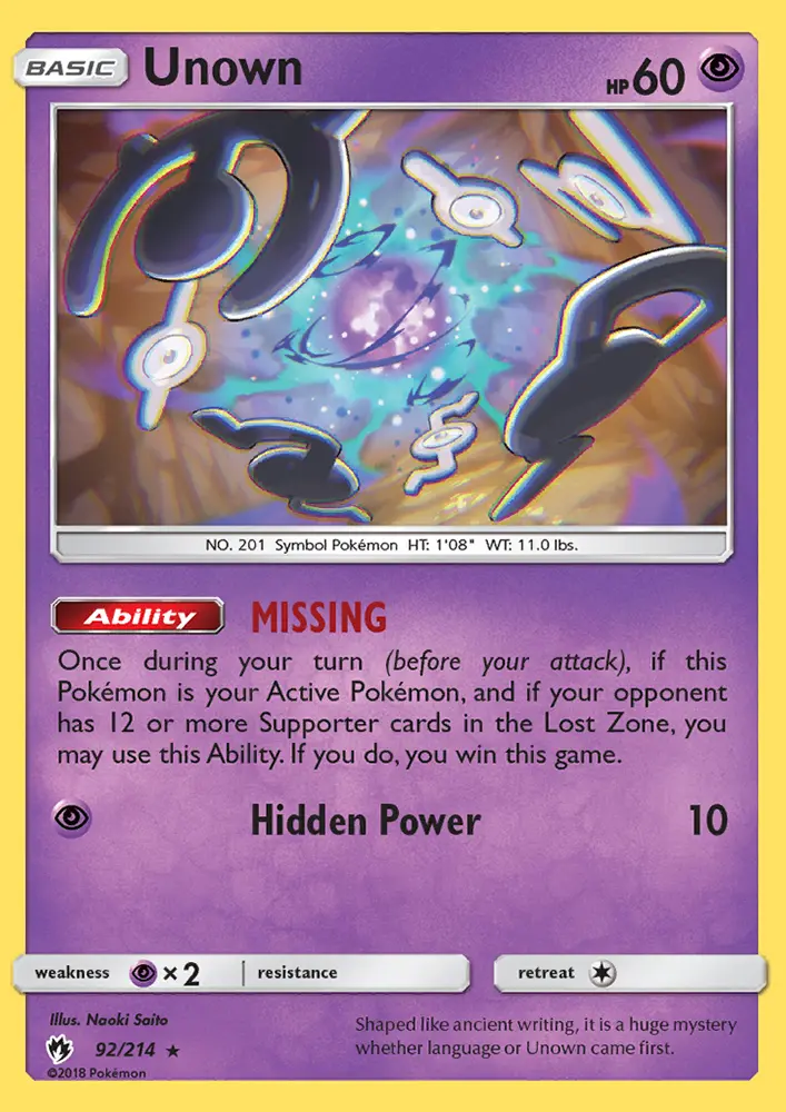 Unown 92 — Lost Thunder 92, Normal finish