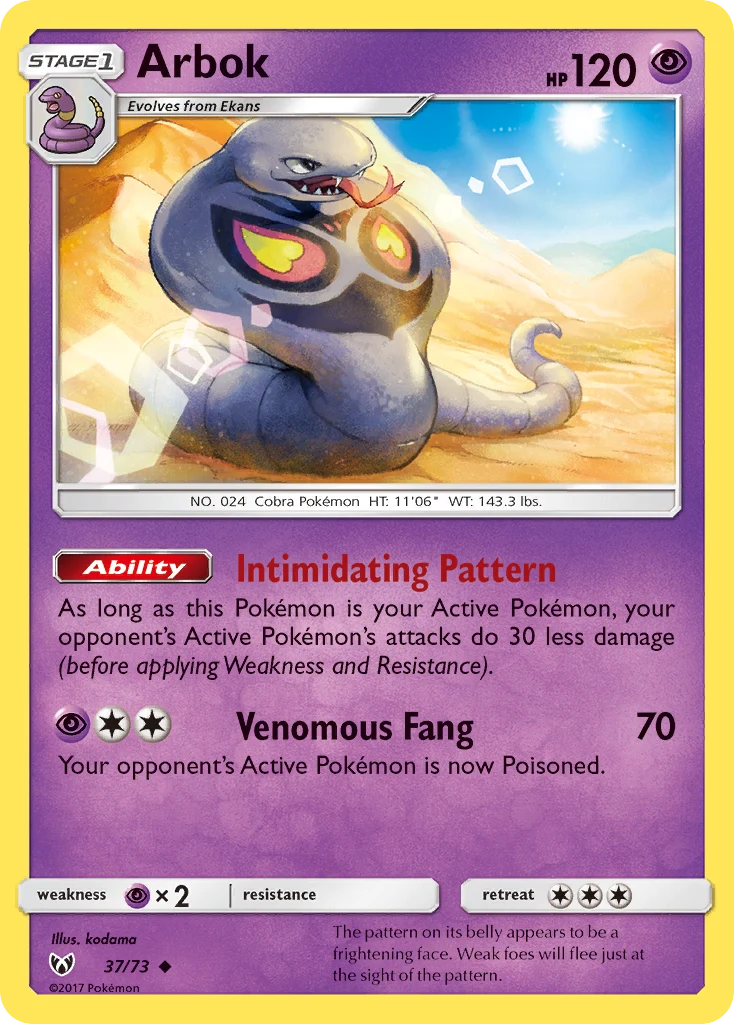 Arbok 37 card from Shining Legends
