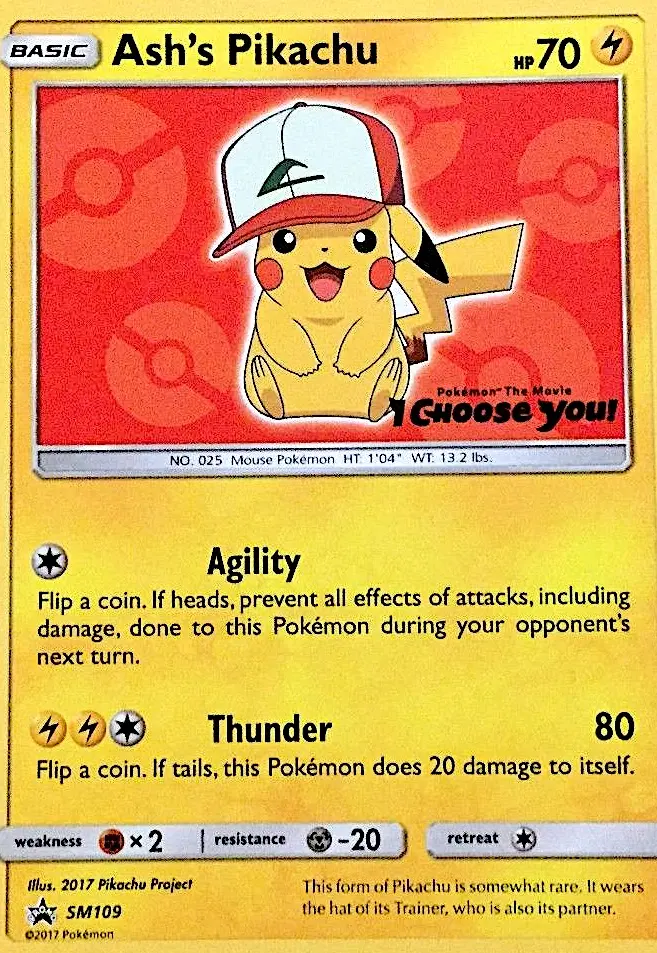 Ash's Pikachu SM109 card from SM Black Star Promos