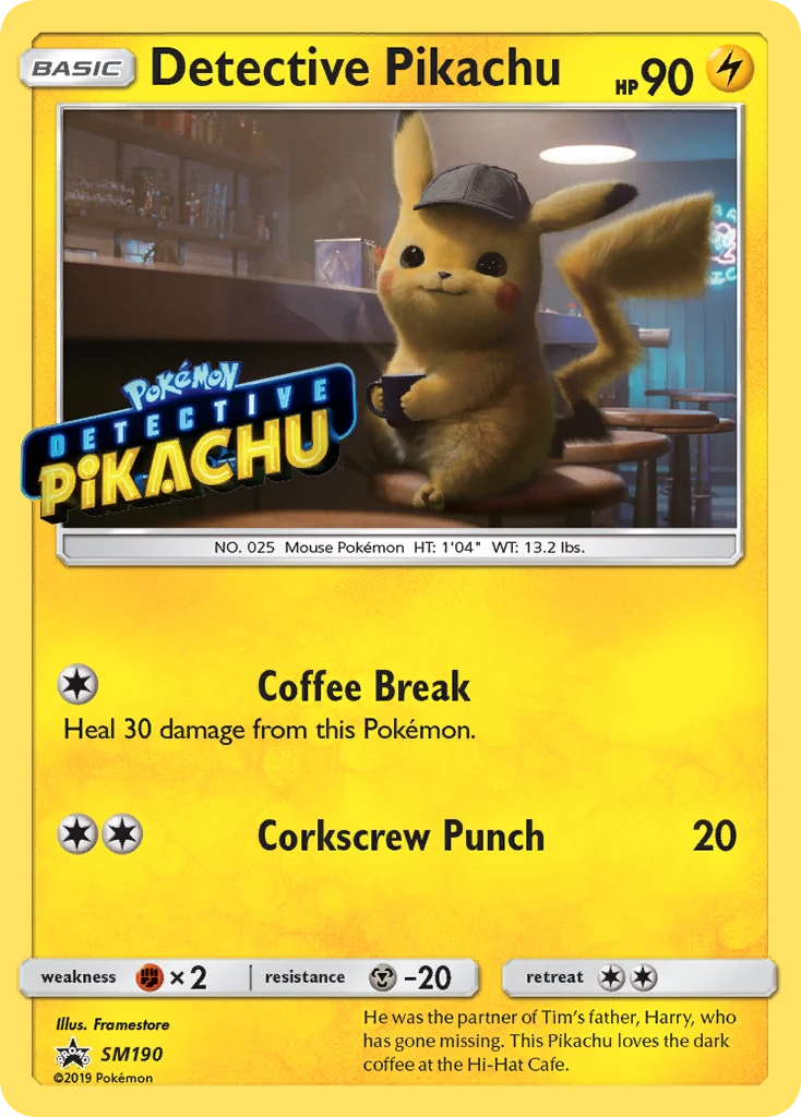 Detective Pikachu SM190 — SM Black Star Promos SM190, Holofoil finish