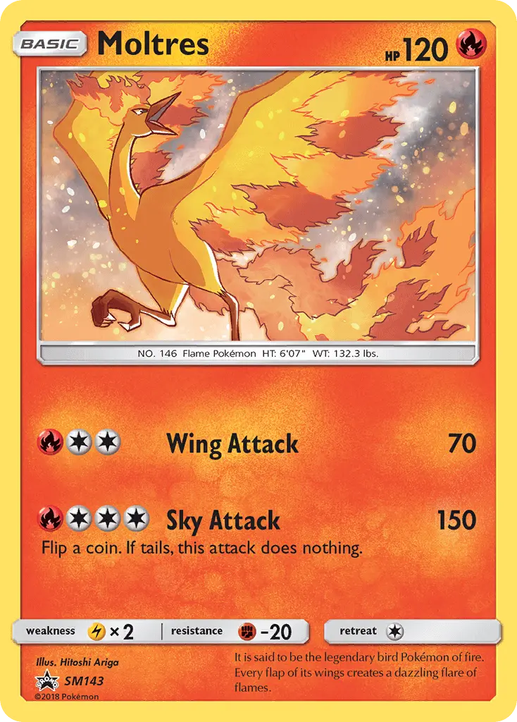 Moltres SM143 card from SM Black Star Promos