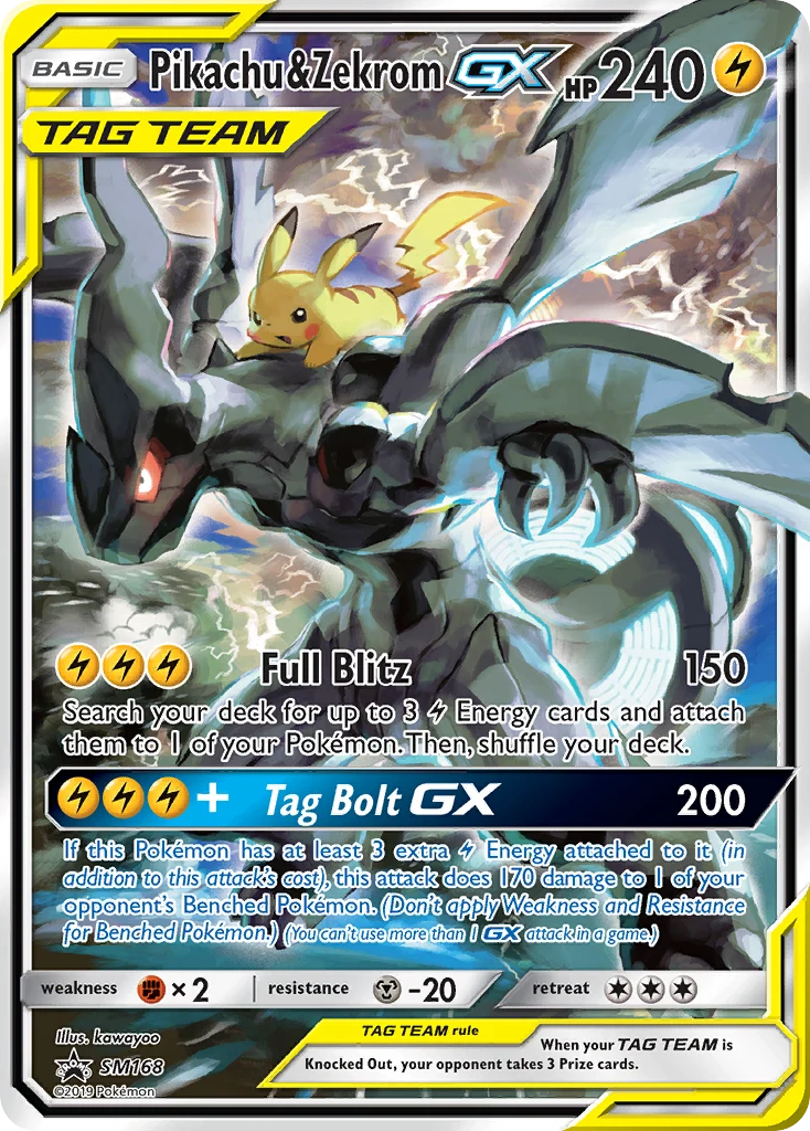 Pikachu & Zekrom-GX SM168 card from SM Black Star Promos