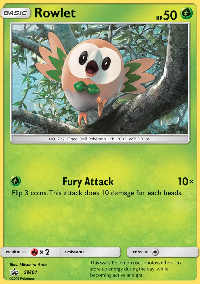 Rowlet SM01 — SM Black Star Promos SM01, Holofoil finish