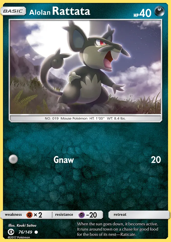 Alolan Rattata 76 card from Sun & Moon