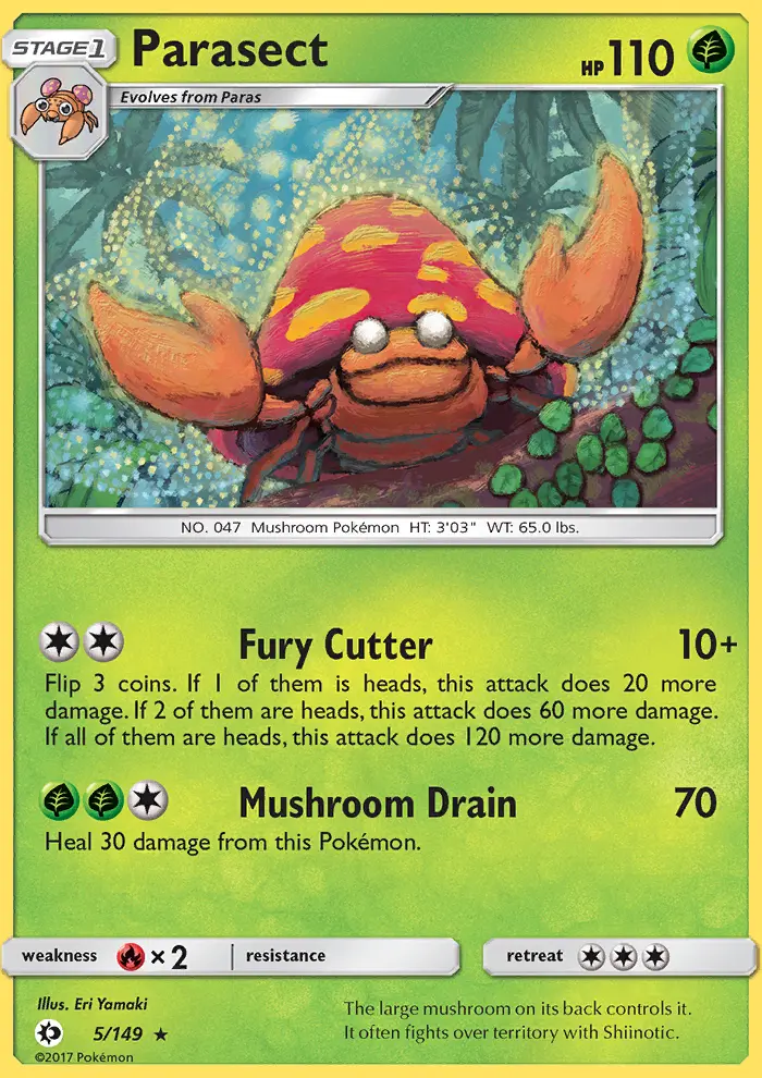 Parasect 5 card from Sun & Moon
