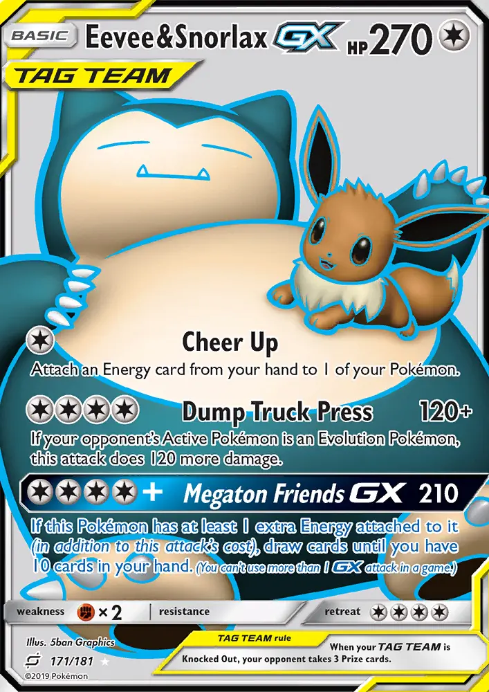 Eevee & Snorlax-GX 171 — Team Up 171, Holofoil finish