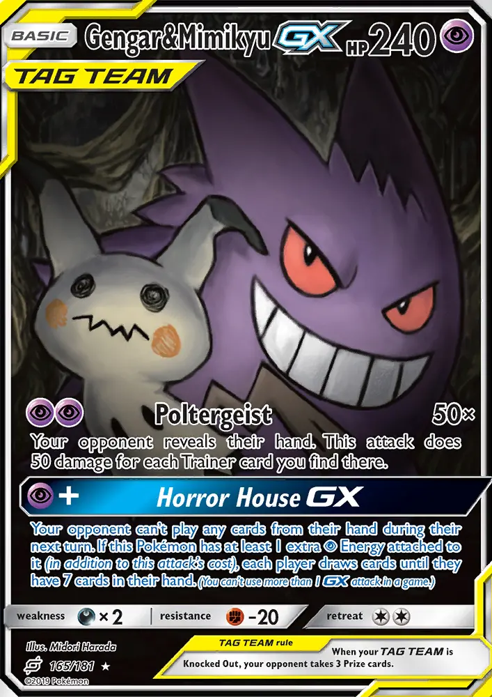 Gengar & Mimikyu-GX 165 — Team Up 165, Holofoil finish