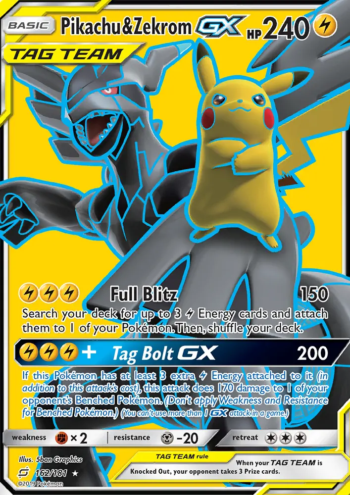 Pikachu & Zekrom-GX 162 — Team Up 162, Holofoil finish