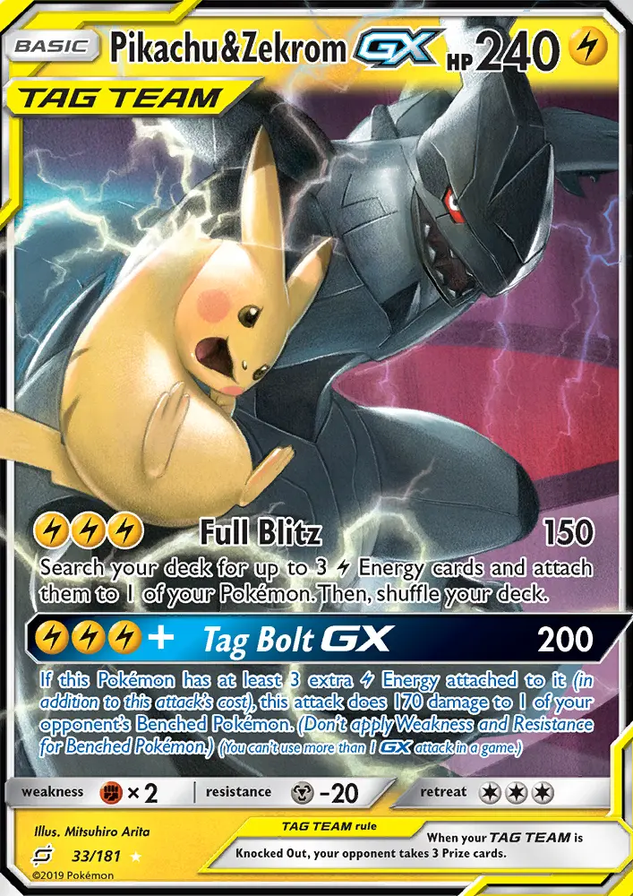 Pikachu & Zekrom-GX 33 — Team Up 33, Holofoil finish