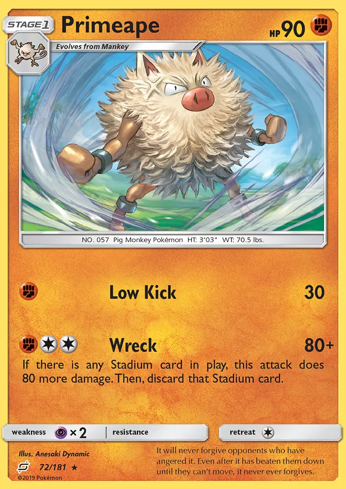 Primeape 72 card from Team Up