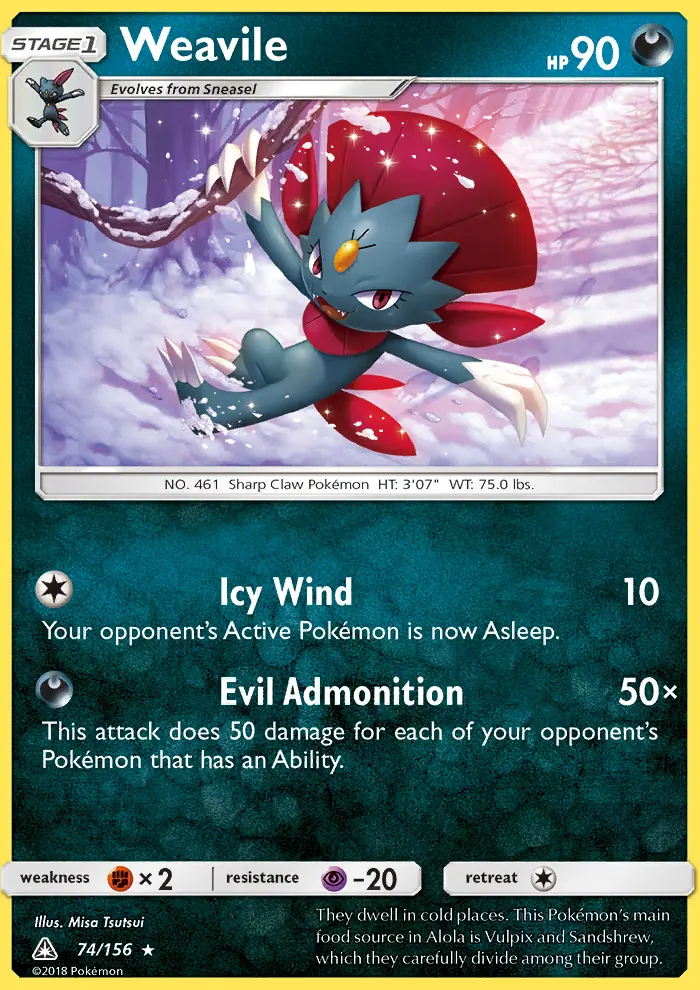 Weavile 74 — Ultra Prism 74, Holofoil finish