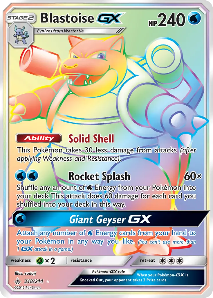 Blastoise-GX 218 — the most expensive sadaji card