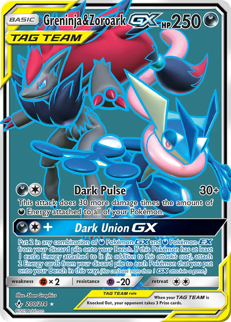 Greninja & Zoroark-GX 200 — Unbroken Bonds 200, Holofoil finish
